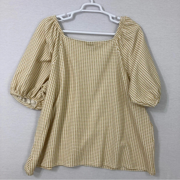 New Ava & Viv Yellow Gingham Square Neck Stretch Knit Top 4X - Picture 8 of 9